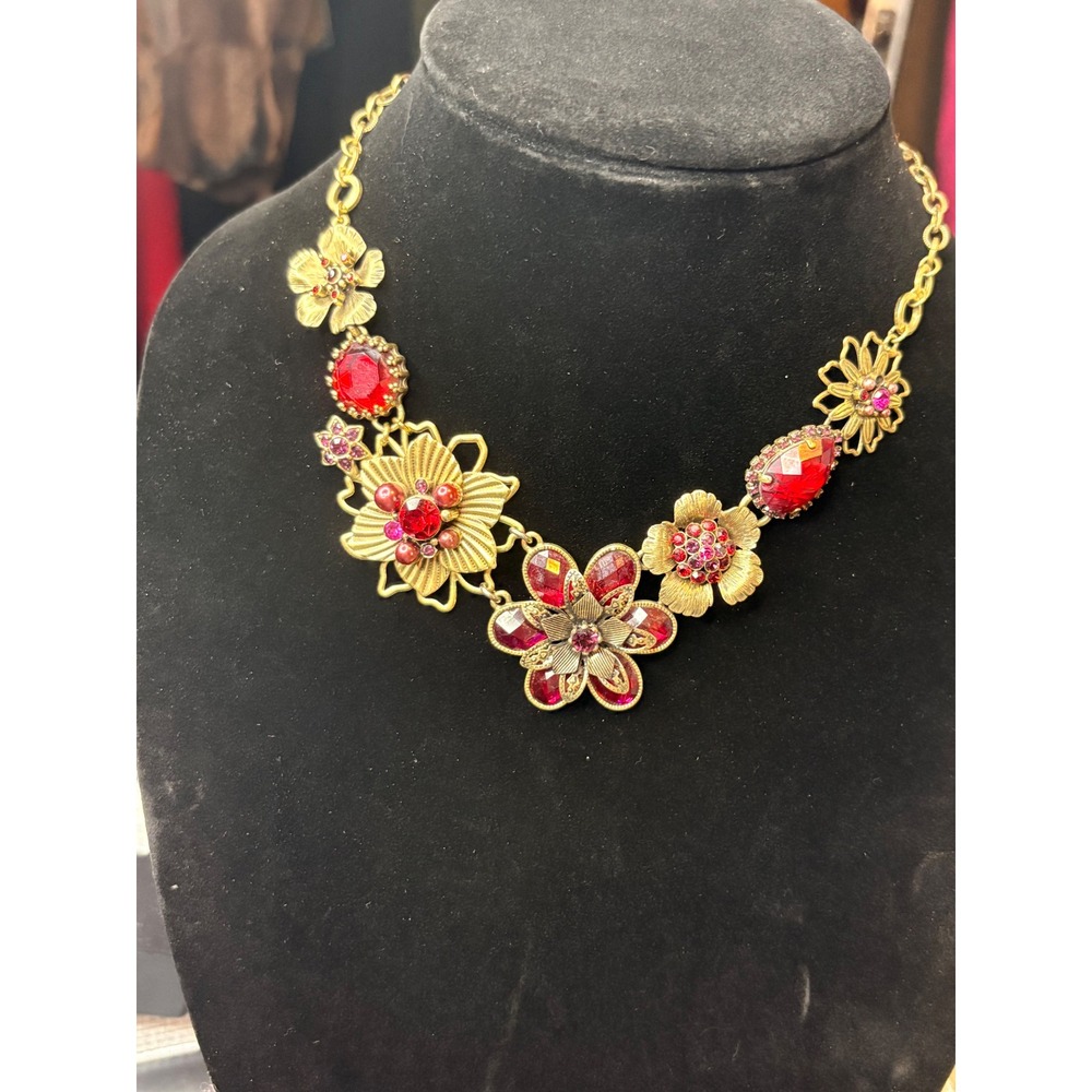 Bohm Floral Statement Bib Necklace Antique Gold‎ Tone Adjustable